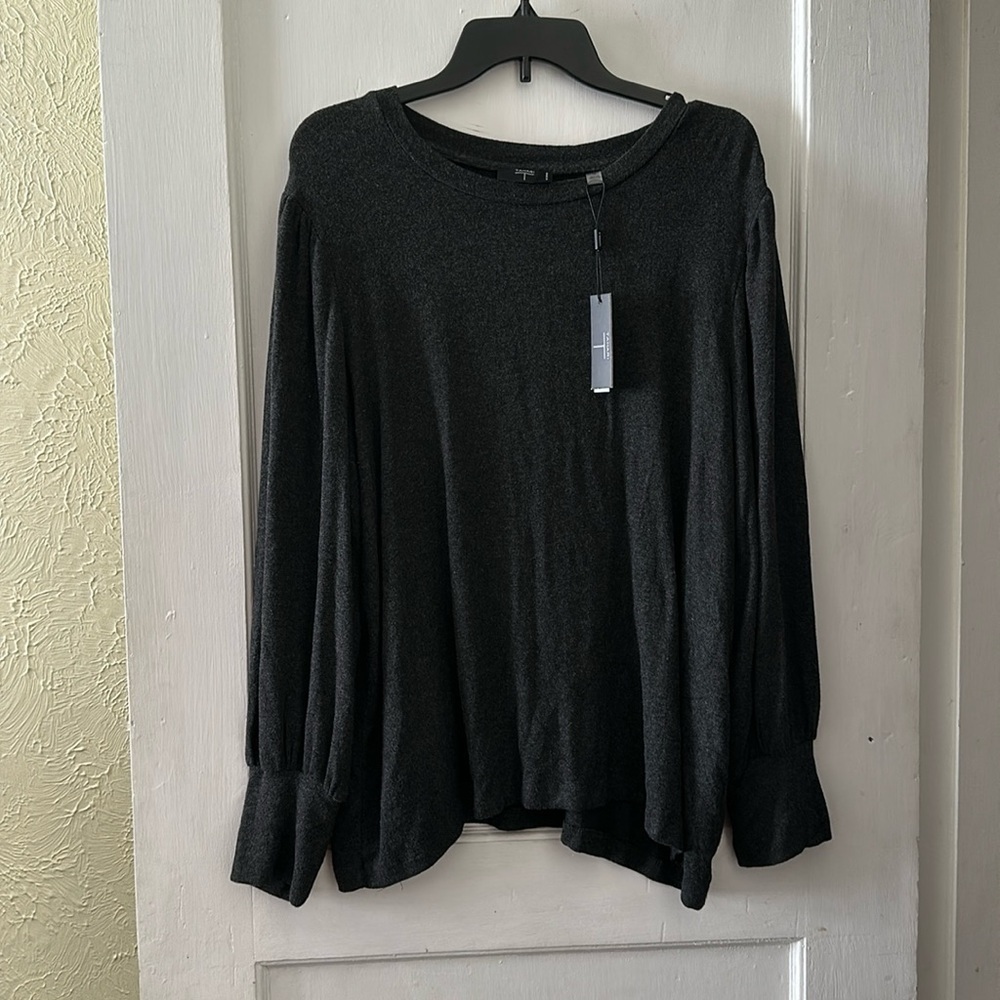 NWT Tahari Soft Stretchy Flowy Balloon Sleeves Crewneck Blouse Top